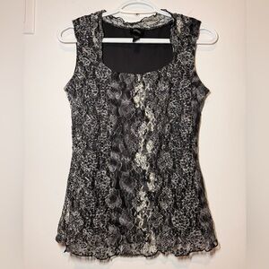 Donna Black and Gray Patterned Sleeveless Lace Blouse size M